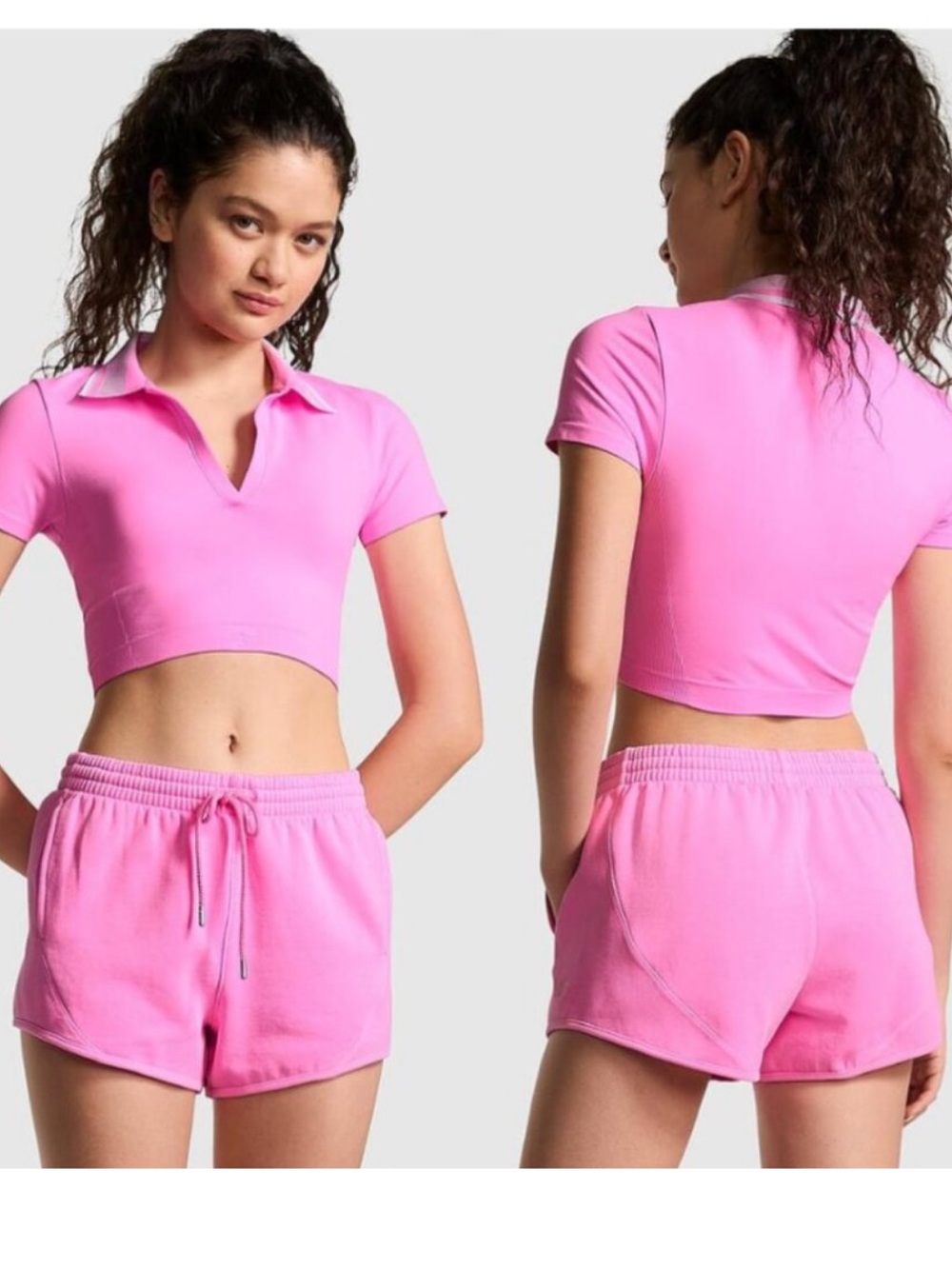PINK VS Ivy Fleece curved hem shorts bright pink